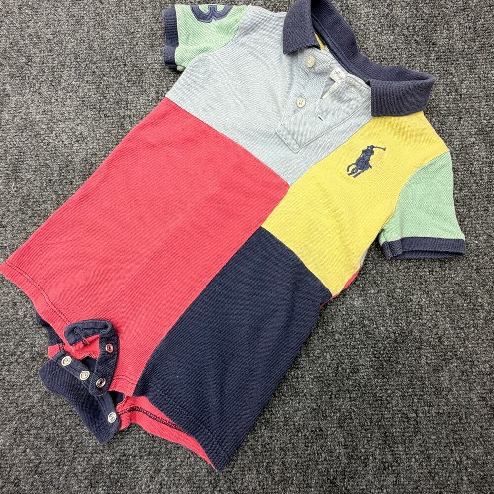 Ralph Lauren Baby Colorblock Big Pony Polo Romper 12M Multicolor One Piece